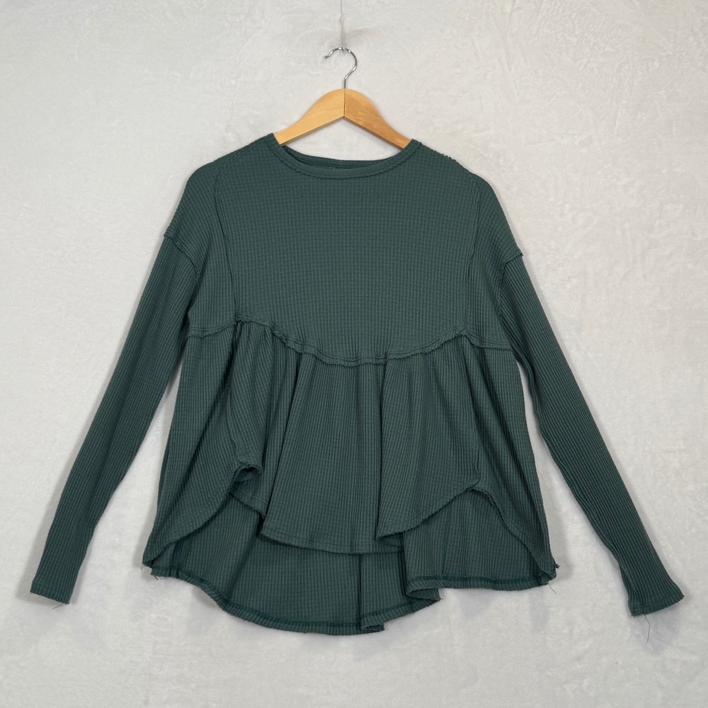 We The Free Green Waffle Knit Peplum Top XS